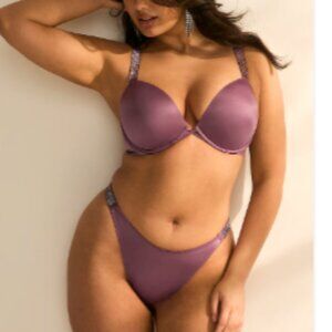 Victoria's Secret Very Sexy Purple Vapor Shine Strap Demi Bra 38D Panty XL Set